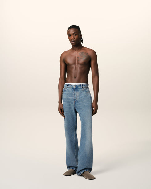 AMI PARIS Blue Cotton Large Fit Jeans Mens Apparel